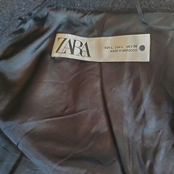 Zara Women's Blazer Large Black Textured Tweed Cotton Gold Detailed Buttons - Picture 10 of 13